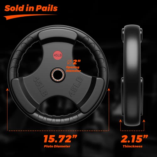 XDDIAS Rubber Weight Plates 2-Inch Olympic Grip Plate in Pairs or Single for Strength Training, Weightlifting and Bodybuilding in Home & Gym, Solid Cast Iron Weight Plates for Barbell, 10LB-45LB