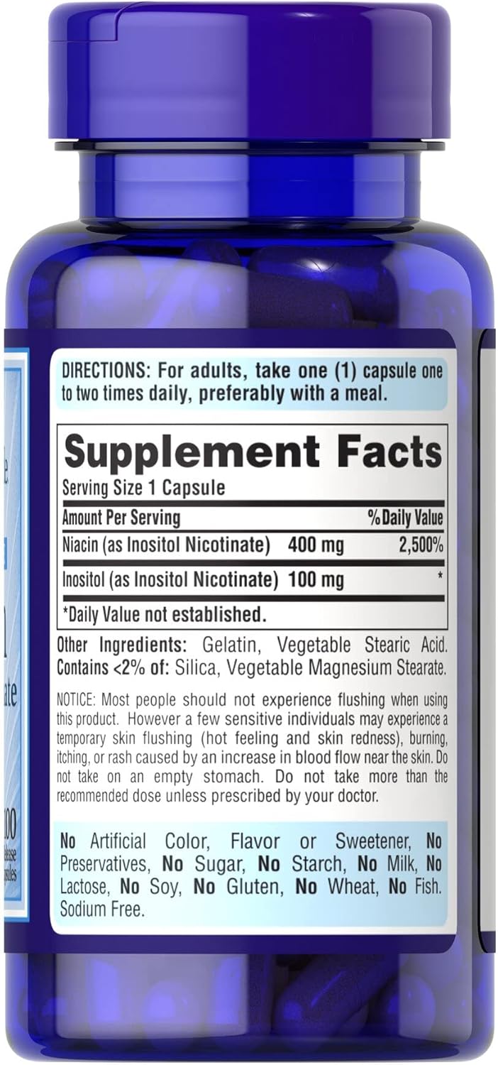 Puritan's Pride Flush Free Niacin 500 mg 100 Capsules