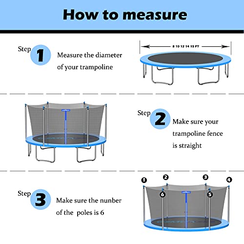 Trampoline Replacement Safety Enclosure Net for 6 Straight Poles Round Frame Trampolines, Breathable and Weather-Resistant Trampoline Net with Adjustable Straps (Net Only)