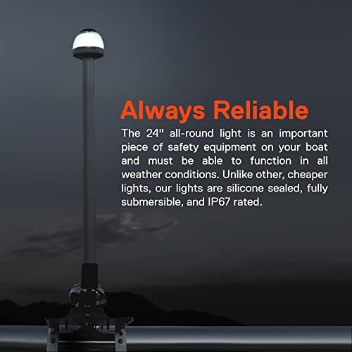 TRUE MODS 24 Inch 12-24V White LED Marine Navigation Anchor All-Round Boat Light [USCG ABYC A-16 3NM] [Waterproof] 3 Nautical Mile Folding Back Rear Top Stern Light for Fishing Bass jon Boat - Chrome