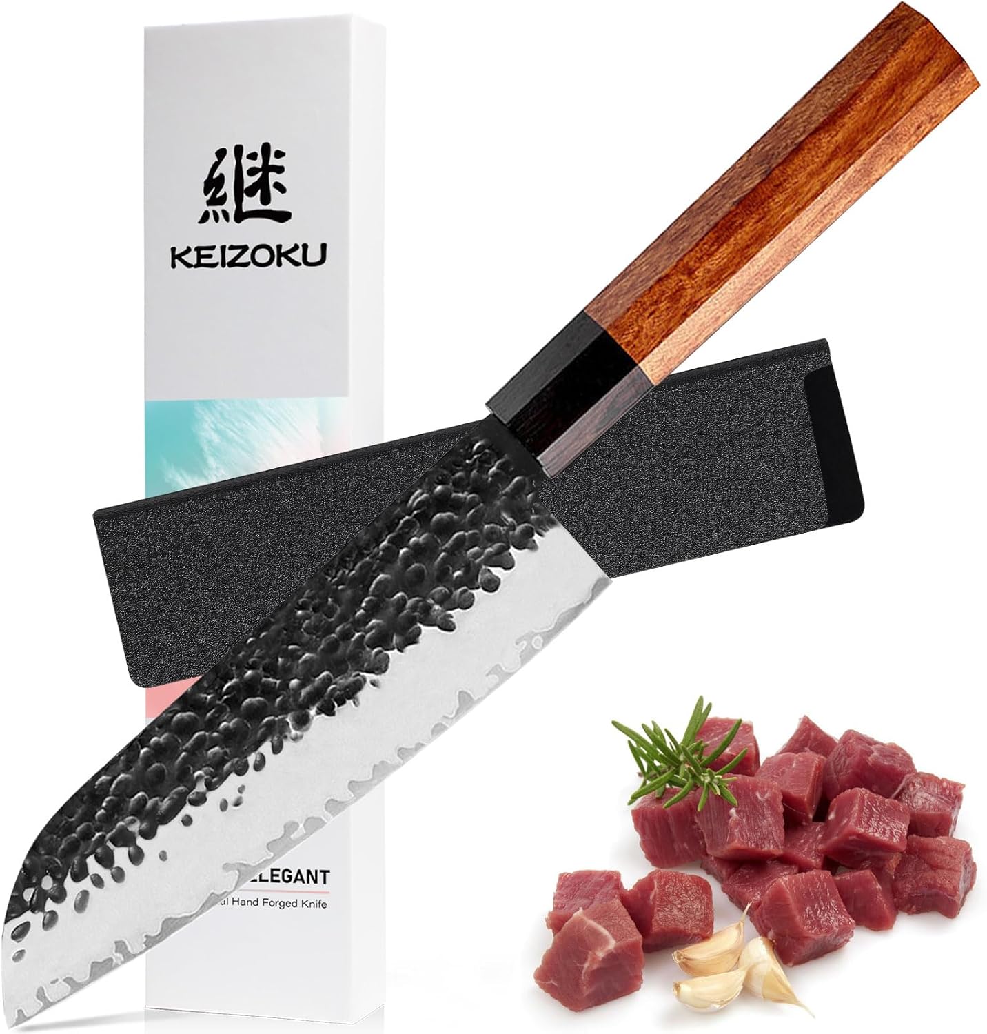 Gyuto Santoku Knife, Japanese Chefs Knife 7 Inch, Ultra Sharp 3 Layers 9CR18MOV High Carbon Steel Kitchen Knives, Professional Hand Hammered Sushi Knife (7 Inch Santoku Chef Knife)