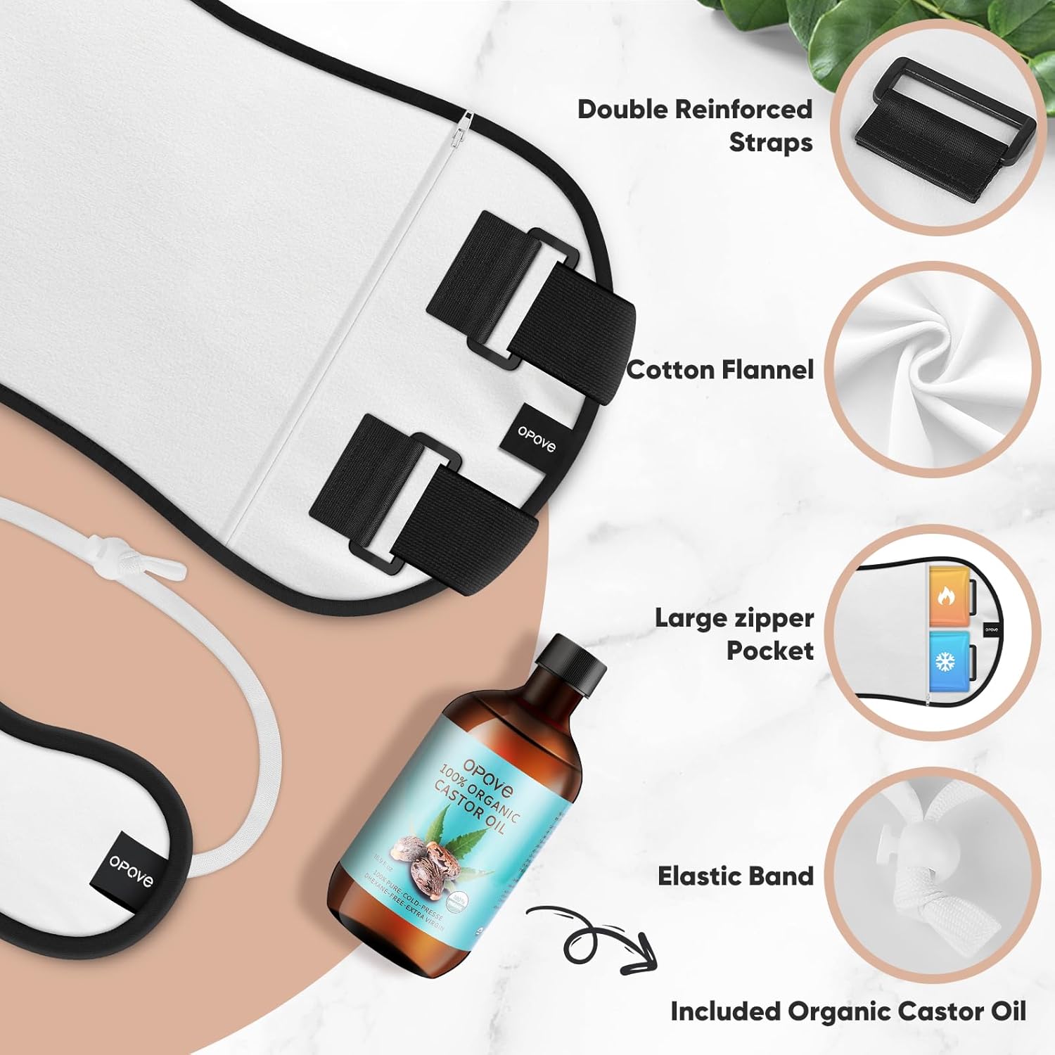 OPOVE Castor Oil Pack Wrap (16.9fl.oz) - 2 Pack Organic Cotton Flannel Castor Oil Packs,Reusable Castor Oil Pads Kit for Liver Detox, Thyroid Neck, Stomach, Adjustable Compress Wrap Machine Washable