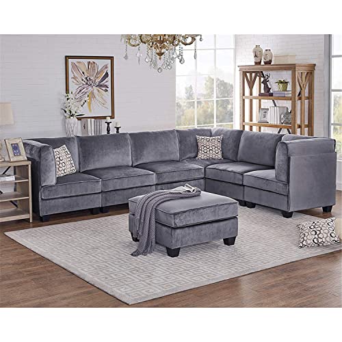 Lilola Home Simona Gray Velvet 8Pc Modular Sectional Sofa