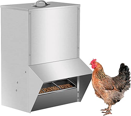 Automatic Chicken Feeder System - 30-50lb Capacity Galvanized Feeder Metal Trough for Poultry and Rabbits,50lb