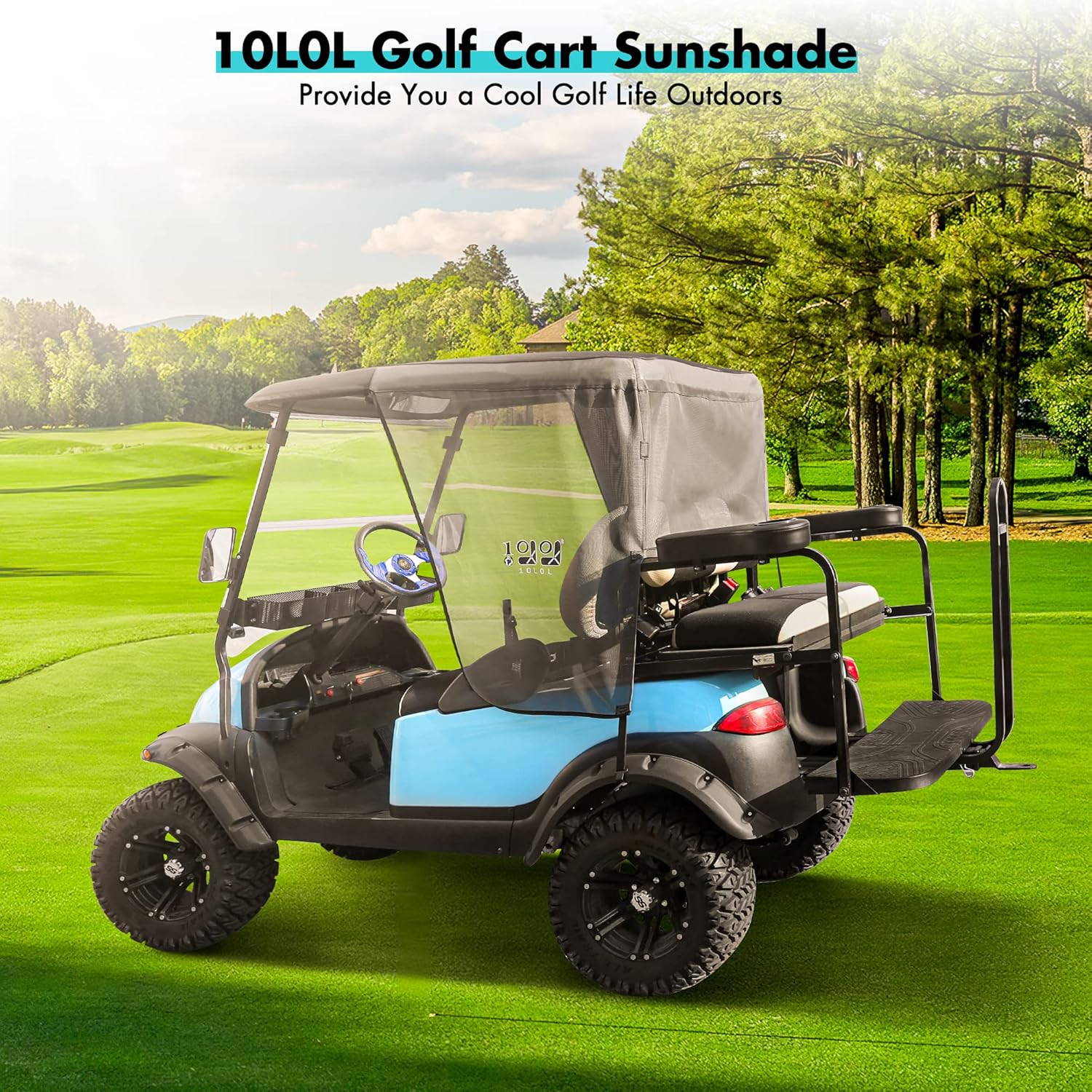 10L0L Golf Cart Sun Shade Cover Fit EZGO TXT and Club Car Precedent, Superior UV& Sun Heat Blocking, Encrypted Polyester Mesh Sun Cover, Very Easy to Install (Black/Grey)