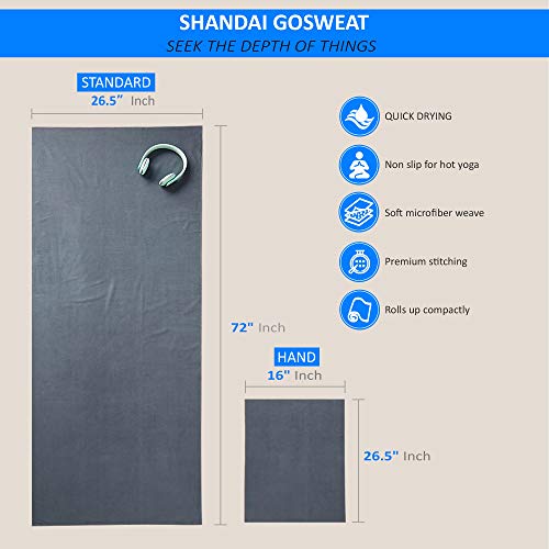 Shandali GoSweat Non-Slip Hot Yoga Towel with Super-Absorbent Soft Suede Microfiber in Many Colors, for Bikram Pilates and Yoga Mats.