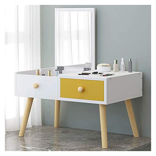 Luxury Dressing Vanity Table w/Stool for Bedroom, 2 Drawers Storage Organizer Mini Makeup Vanity Desk for Home Bedroom, Small Dressing Table with Flip Top Mirror(White-a,60x40x36cm)