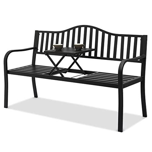 MoNiBloom Outdoor Bench Garden Patio Porch Furniture Aluminum Lightweight Sturdy 50 inch Bench with Aluminum Steel Metal Frame Birds and Branches Design for Lawn Yard, 800 lbs Load Capacity, Balck