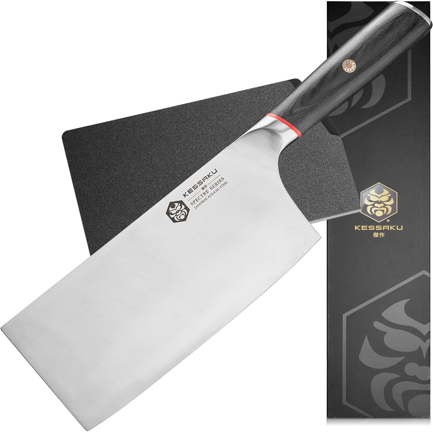 Meat Cleaver Butcher Knife - 7 inch - Spectre Series - Heavy Duty - Razor Sharp - Forged Japanese AUS-8 High Carbon Stainless Steel - Spanish Pakkawood Handle with Blade Guard