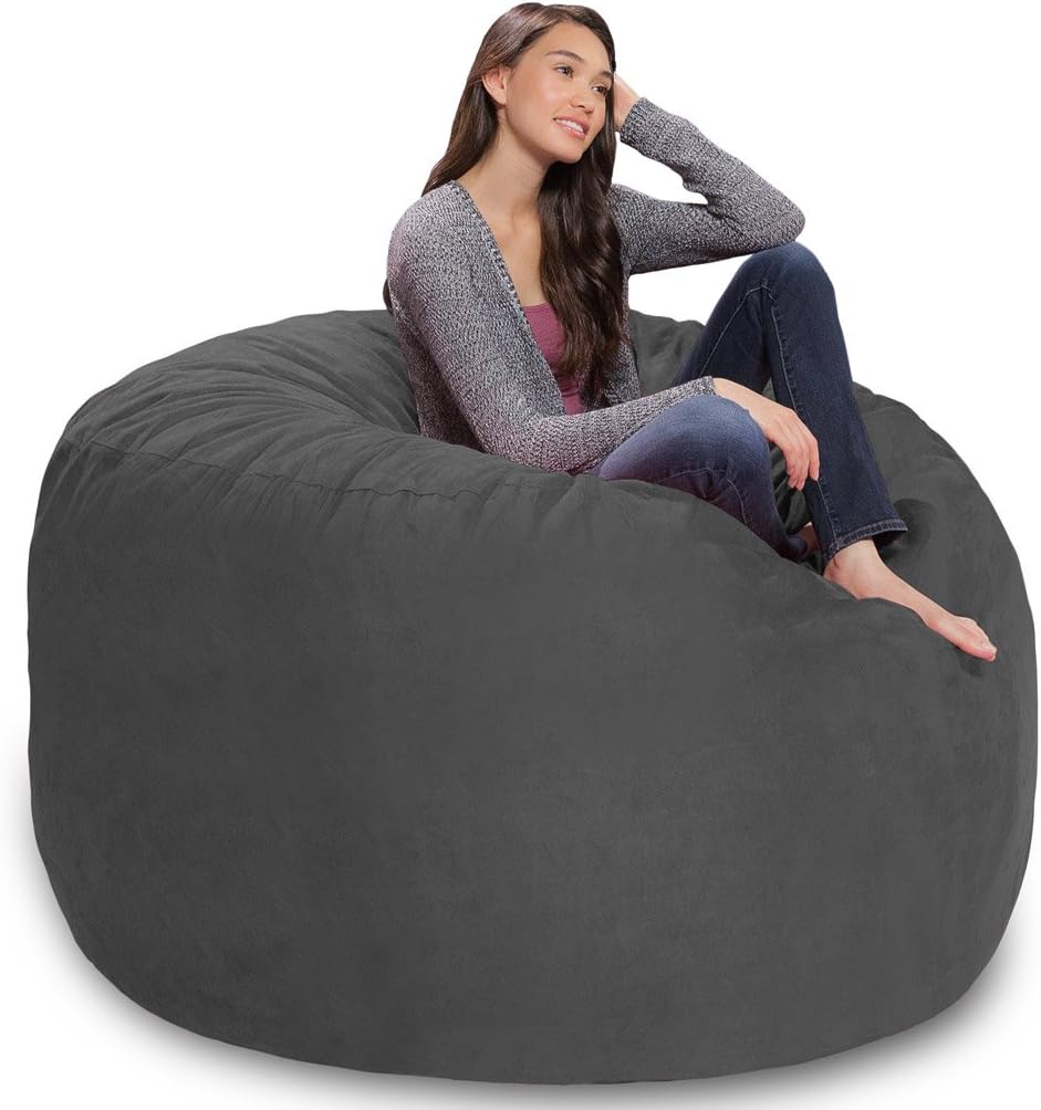Memory Foam Bean Bag Chair, Charcoal Micro Suede