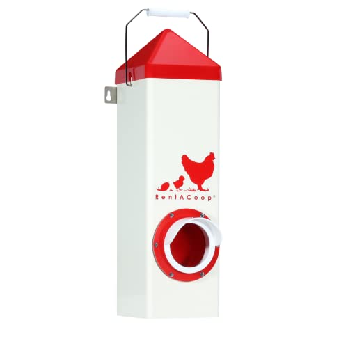 RentACoop 10lb High Rise BPA-Free Single-Port Chicken Feeder - includes Anti-Roost Lid, Rain Hood, and Mounting Hardware - Suitable for 12 Week or Older Chickens, Adult Chickens, and Poultry