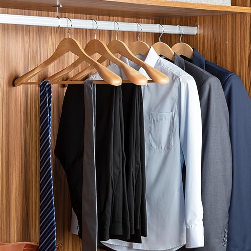 ELONG HOME Coat Hanger, 6 Pack Heavy Duty Wooden Hangers with Extra Wide Shoulder, 17.5″ Luxury Suit Hangers for Closet, Walnut Hangers with 360° Swivel Hook & Strong Pant Bar