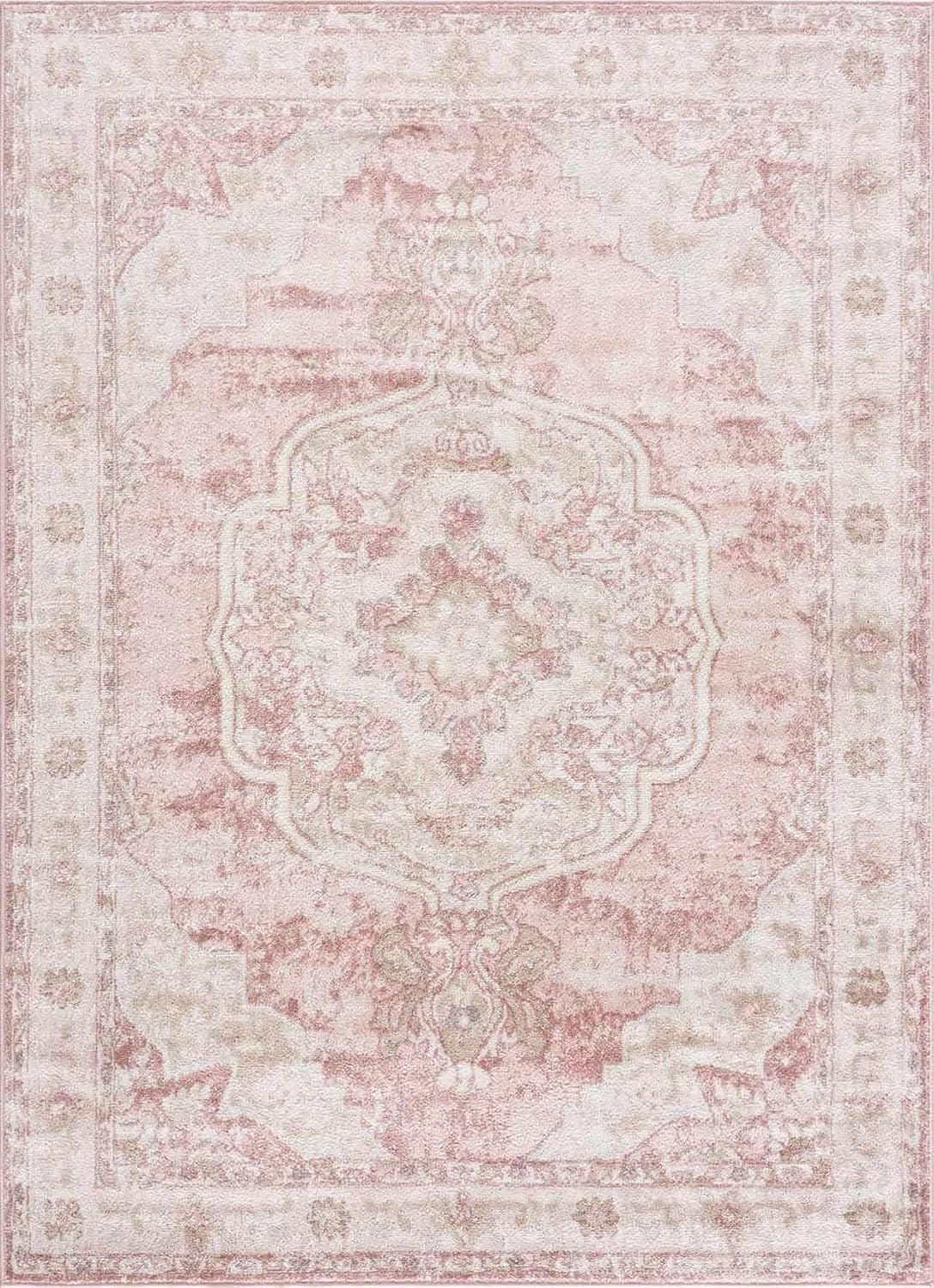 Hauteloom Kandos Distressed Faded Traditional Oriental Style Living Room Area Rug - Vintage Medallion Farmhouse Style - Bohemian Carpet - 5'2