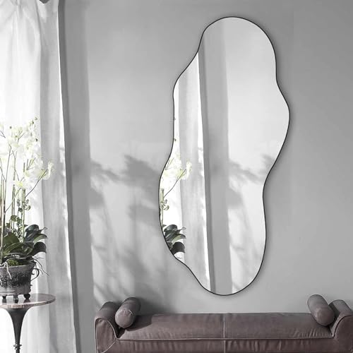 Irregular Shaped Mirror, Asymmetrical Mirror, Cloud Mirror, Morden Mirror for Wall Decor, Gold Framed Wavy Mirror for Bathroom Living Room Bedroom Entryway, 39.3