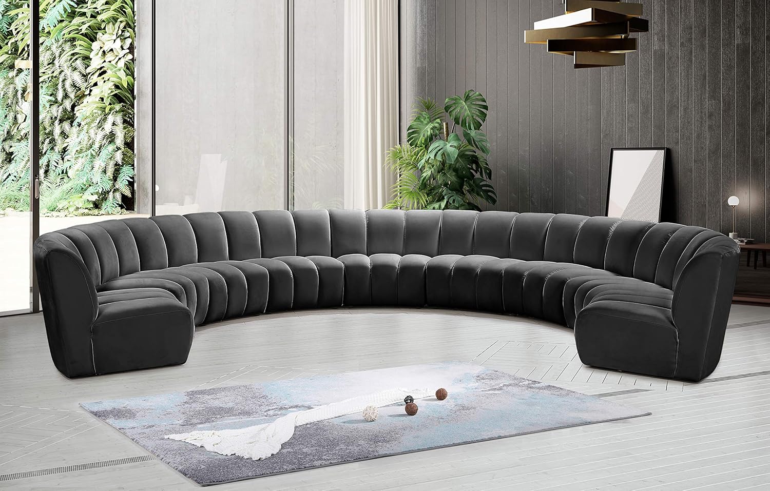 Meridian Furniture Infinity Collection Modern | Contemporary Modular Sectional with Luxurious Deep Channel Tufting, 9 Piece, Grey