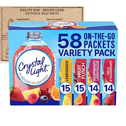 Crystal Light Sugar-Free, Lemonade, Fruit Punch, Raspberry Lemonade and Wild Strawberry On-The-Go Powdered Drink Singles Mix Variety Pack, 60 Count, Each Packet Dissolves into any 16.9 oz. container and comes with a Bonus Inspirational Magnet by D'El