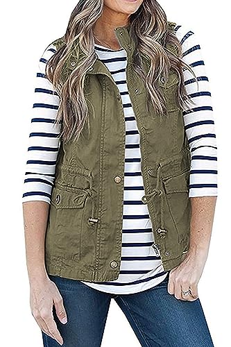SENSERISE Womens Utility Vest Lightweight Military Vests Outerwear Sleeveless Jacket Anorak Coat with Pockets