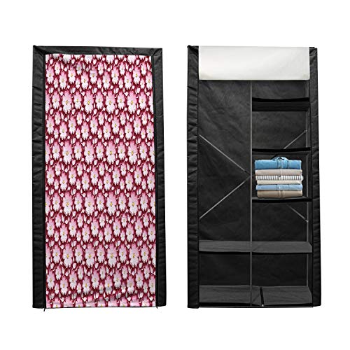Ambesonne Asian Portable Fabric Wardrobe, Abstract Romantic Floral Arrangement 3D Style Japanese Cherry Tree Flowers, Clothing Organizer and Storage Closet with Shelves, 42.5