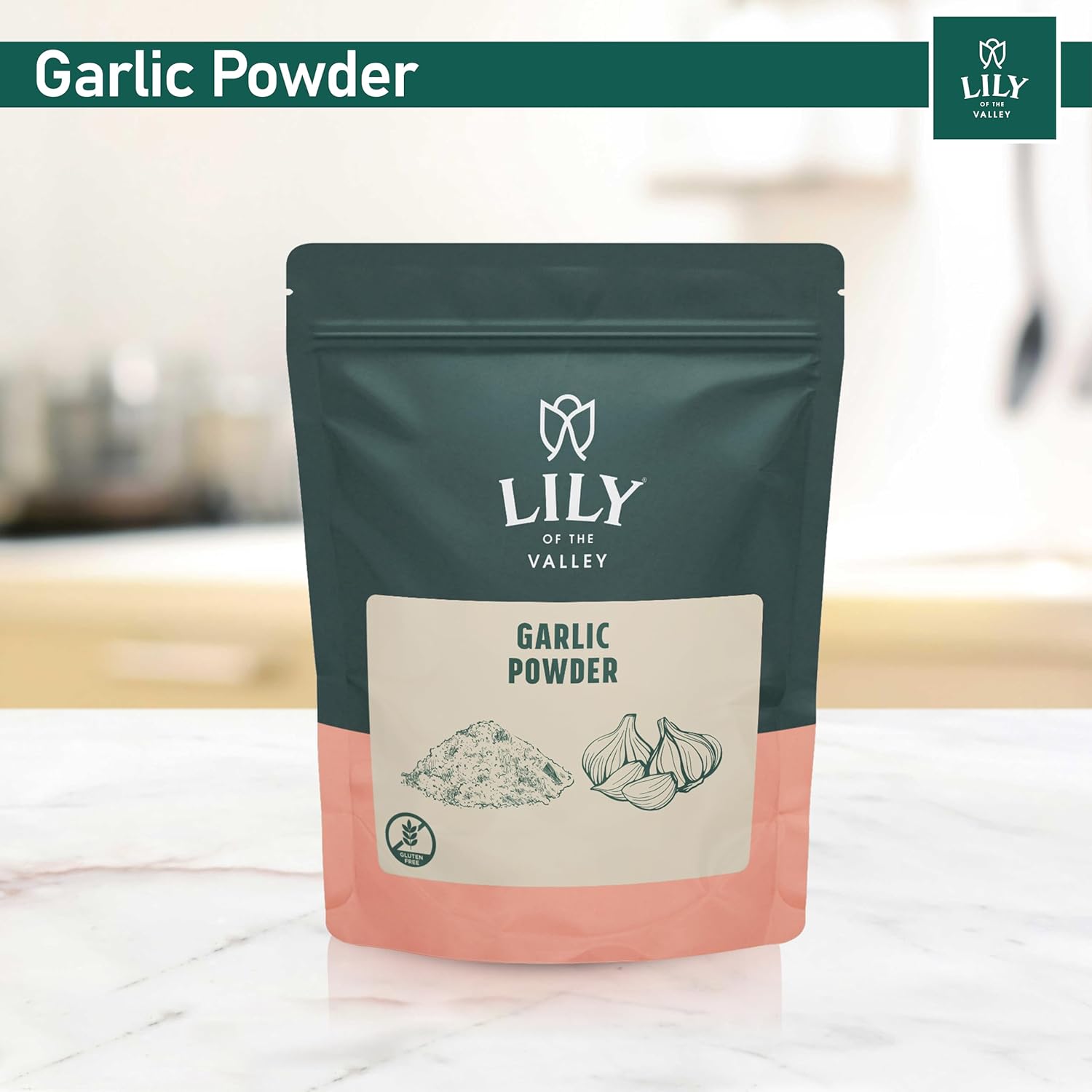 Lily of the Valley Garlic Powder - Fine Powder - Adds Flavor and Taste - Raw from India - Seasoning for Cooking & Grilling - Vegan & Gluten-Free - Packed in Resealable Pouch (16oz, 453g)