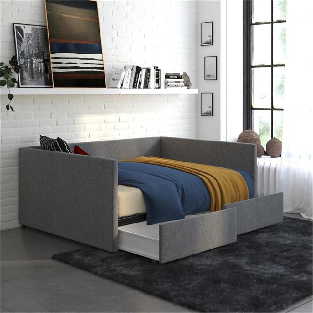Pemberly Row Modern Fabric/Robust Wood Full Daybed with Storage in Gray