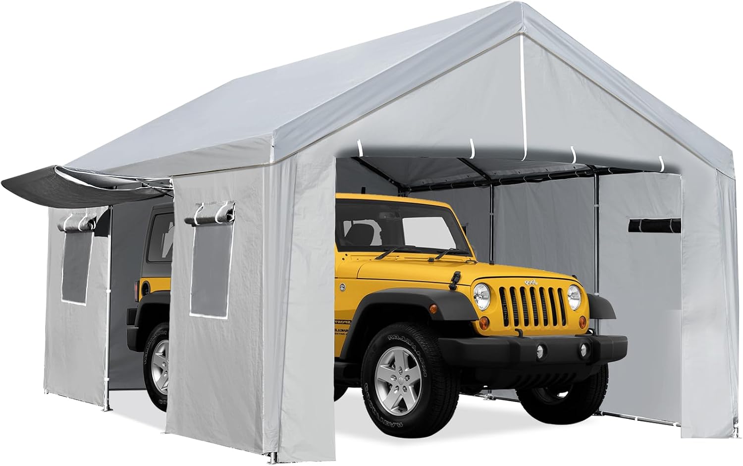 Carport 10×20 FT Portable Garage, Heavy Duty Car Port Canopy with Roll-up Doors & Ventilated Windows, Galvanized Steel Frame, Boat Shelter Tent Waterproof All-Season Tarp for Pickup Truck, Grey