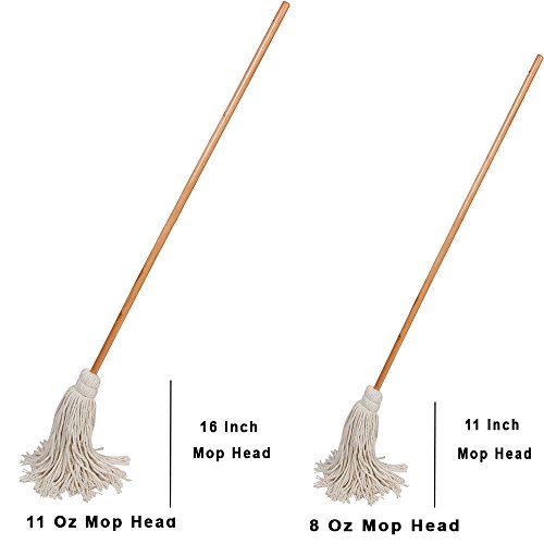 Large Wet Deck Cotton Mop with Solid Wood Handle (11 Oz, White)