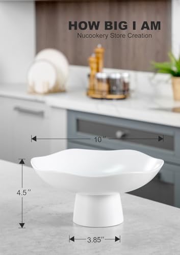Nucookery Ceramic Fruit Bowl for Kitchen Counter, Modern Fruit and Bread Basket Stand,10 inch Large Decorative Bowl for Home Kitchen Decor, Fruit & Vegetables Holder Storage, Matte White