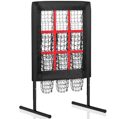 9 Hole Pitching Net Pitching Target Pitchers Net Baseball Trainer with Actual Strike Zone and Pitch Training Ball to Practice Baseball and Softball