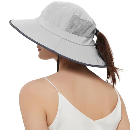 EINSKEY Unisex Ponytail Sun Hat, Wateproof Wide Brim Large Head UV Protection Hat for Fishing Hiking Garden Beach Golf Safari