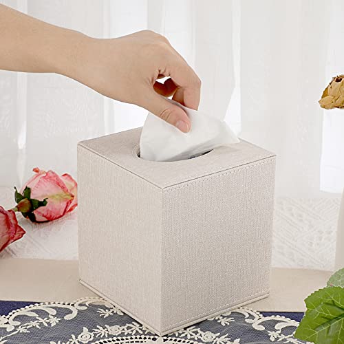 Sumnacon Square Leather Tissue Box Cover - Stylish Cube Tissue Box Holder with Magnetic Bottom, Decorative PU Tissue Box for Vanity Dresser Night Stand Table Countertop Home Office Car, Silver