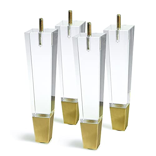 JEREVER Acrylic Furniture Legs Replacement Cabinet Feet Modern Clear Decor DIY Legs Square Style Set of 4 (7.8inch Square)