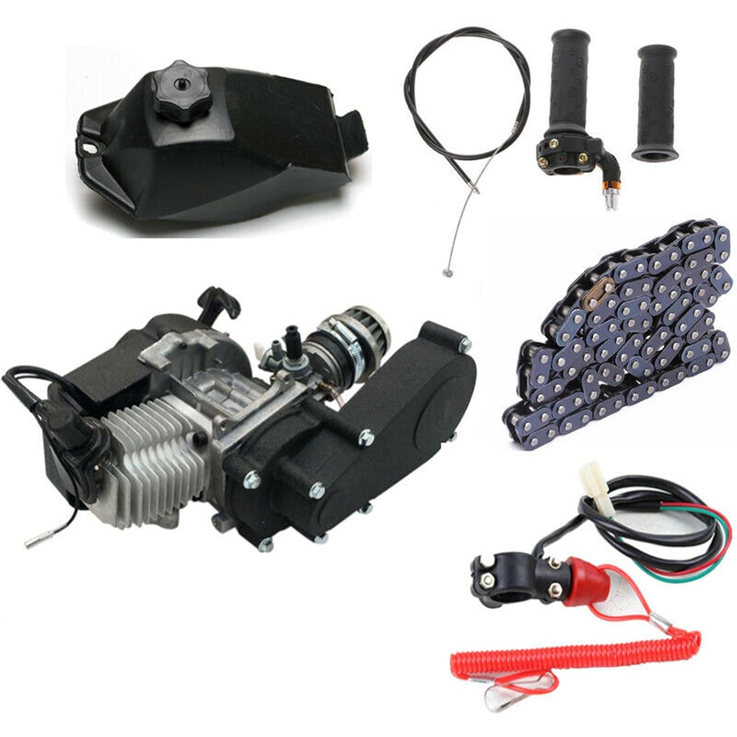 TFCFL 49CC 2-Stroke Engine Motor Kit, Pull Start Mini Bike Engine Motor, Single Cylinder Mini Motor Racing Engine, Air Cooled Bike Engine Scooter for Pocket Bike Mini Dirt Bike ATV Scooter