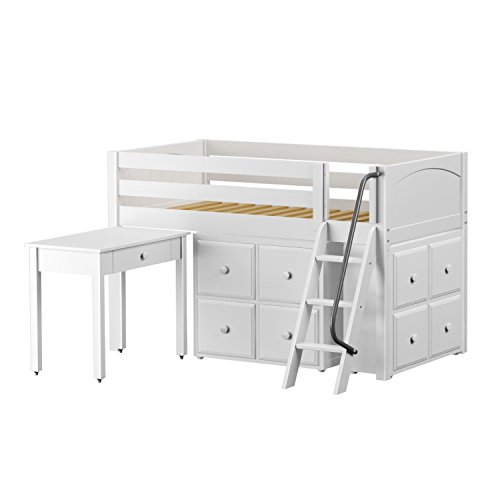 Solid Hardwood Twin-Size Low Loft Bed with Ladder Entry, Student Desk and 2 Cube Dressers, Natural Finish