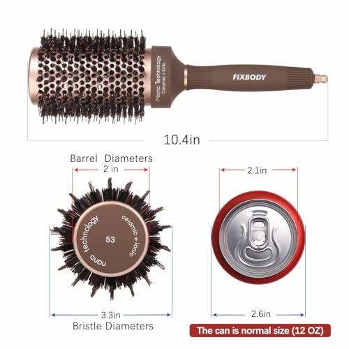 FIXBODY Round Hair Brush with Boar Bristles, Nano Thermal Ceramic, Ionic Tech and Anti-Static, Roller Hairbrush for Blow Drying, Curling, Straightening (2.5 inch, Barrel 1.25 inch)