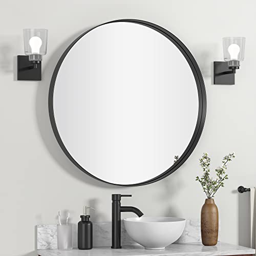 Black Oval Mirror for Bathroom, Matte Metal Frame Modern Circle Mirrors, Wall Mounted Entryway Decorative Farmhouse Vanity Mirror 24×36in