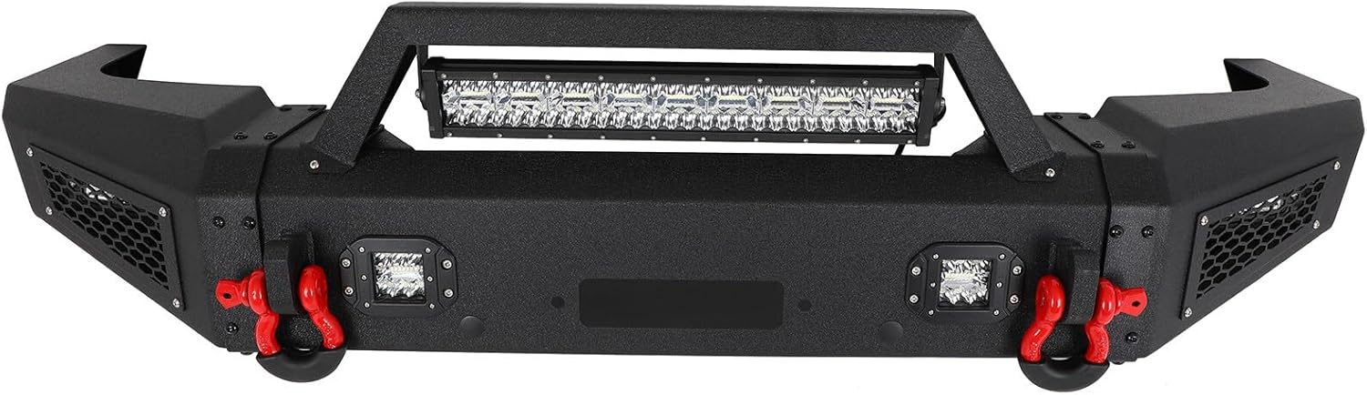 SCITOO Front Bumper Textured Black fit for 1997 1998 1999 2000 2001 2003 2004 for Dodge Dakota Rock Crawler Bumper with LED Lights and D-ring