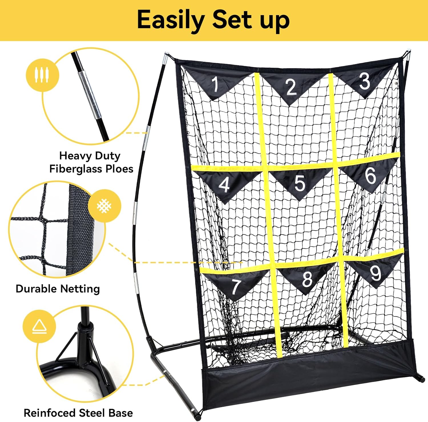 Pitching Net,Baseball Pitching Net with Strike Zone,Pitching Net Baseball Training Equipment with 9 Targets for Hitting and Pitching Practice,Softball Pitching Net with Carry Bag