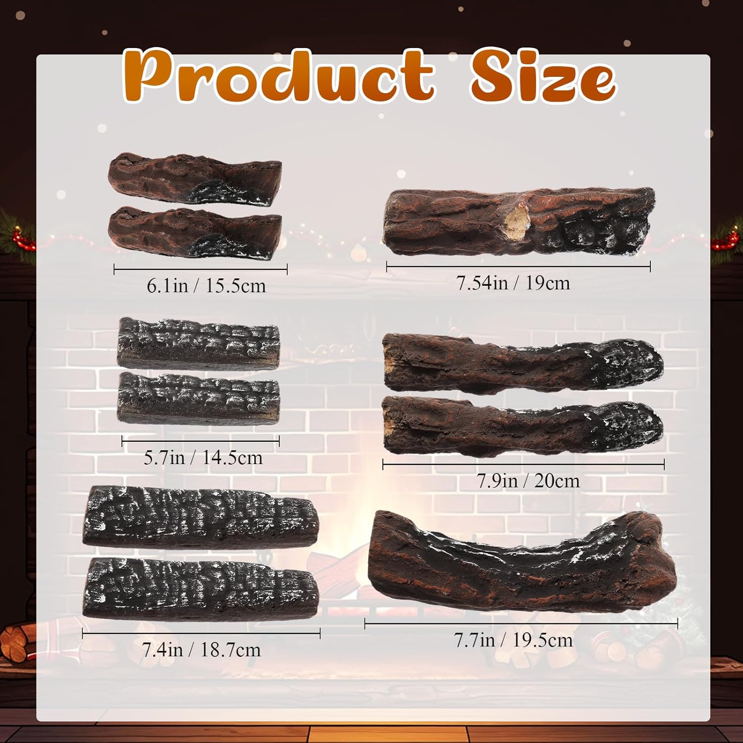 10 Pcs Ceramic Logs for Gas Fireplace and 10 Lbs 0.8-1.6'' Lava Rocks for Fire Pit Winter Outdoor Indoor Faux Wood Logs Volcanic Rock for Fireplace Propane Gas Insert Decorative Landscaping