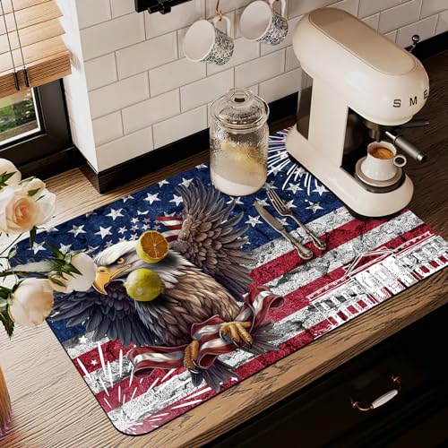 Marble Dish Drying Mats For Kitchen Counter, Quick Dry Coffee Mat, Absorbent Bar Mats For Countertop, Easy Clean Coffee Station Mat, 12x18 In, Blue Gold