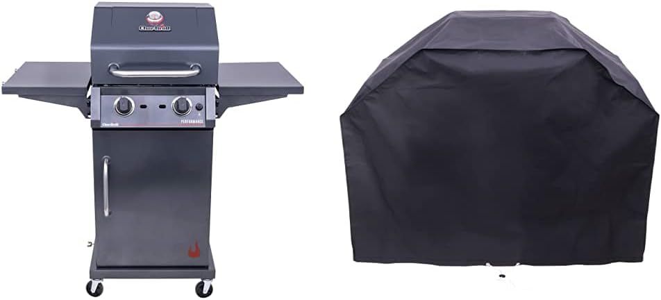 Char-Broil 463655621 Performance TRU-Infrared 2-Burner Cabinet Style Liquid Propane Gas Grill, Metallic Gray & 2 Burner Medium Basic Grill Cover