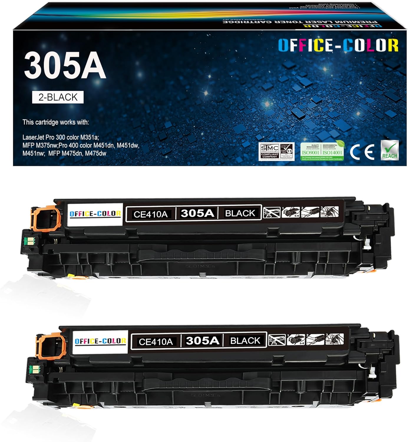 305A Black Toner Cartridge Replacement for HP 305A 305 Black CE410A for Laserjet Pro 400 Color M451dn M451dw M451nw Pro 300 M375nw M475dw M475dn Printe ( 2 Pack)