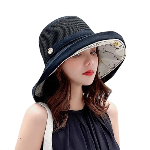 Women's-Mesh-Sun-Hats Wide-Brim Summer Beach Bucket Caps for Girls Outdoor-UV-Protection Foldable-Fishing-Hat Chin Strap