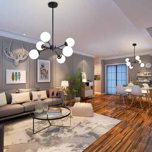 Lighting 4-Light Globe Sputnik Chandelier Milk Glass Shade Modern Gold Chandelier Light Fixture Mid Century Sputnik Chandeliers Pendant Lighting