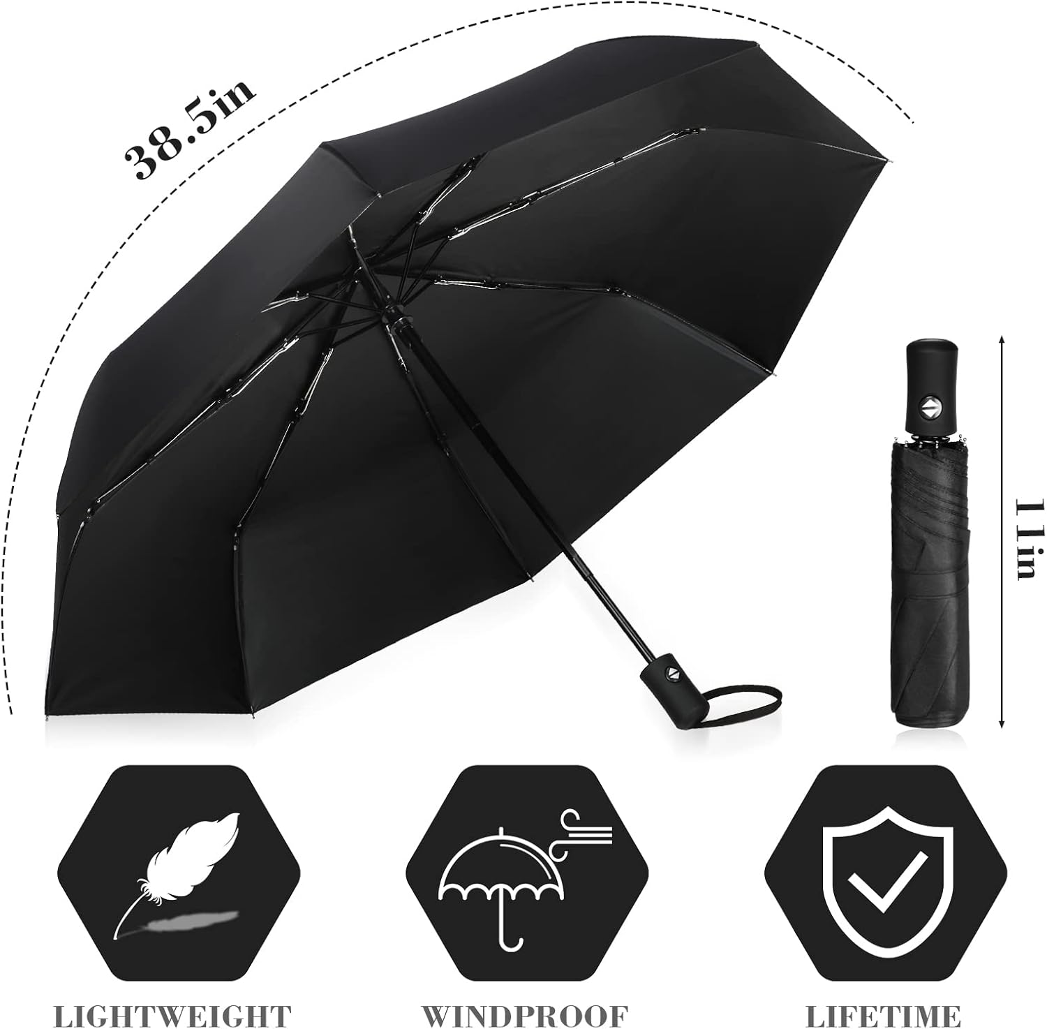 4 Pieces Compact Umbrellas Black Umbrellas for Rain 8 Ribs Windproof Travel Umbrella Automatic Open and Close Umbrellas Lightweight Collapsible Folding Rain Umbrellas for Man Women