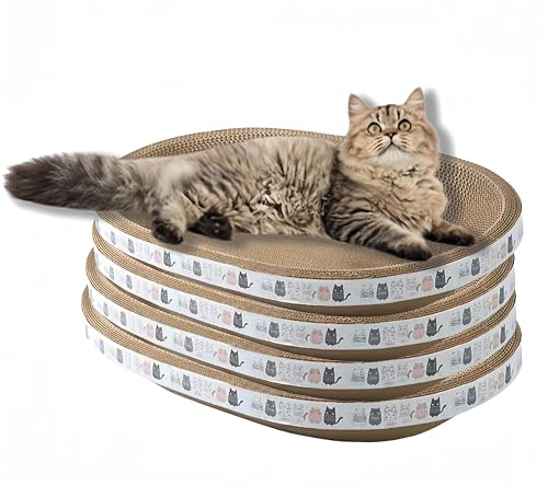 4 Pack Large Cat Scratcher Cardboard, Oval Cat Scratcher Bed Cat Scratch Pad Board Lounge Couch for Indoor Cats Bowl Shaped Cat Scratching Post Nest for Cats Grinding Claw Furniture Protector