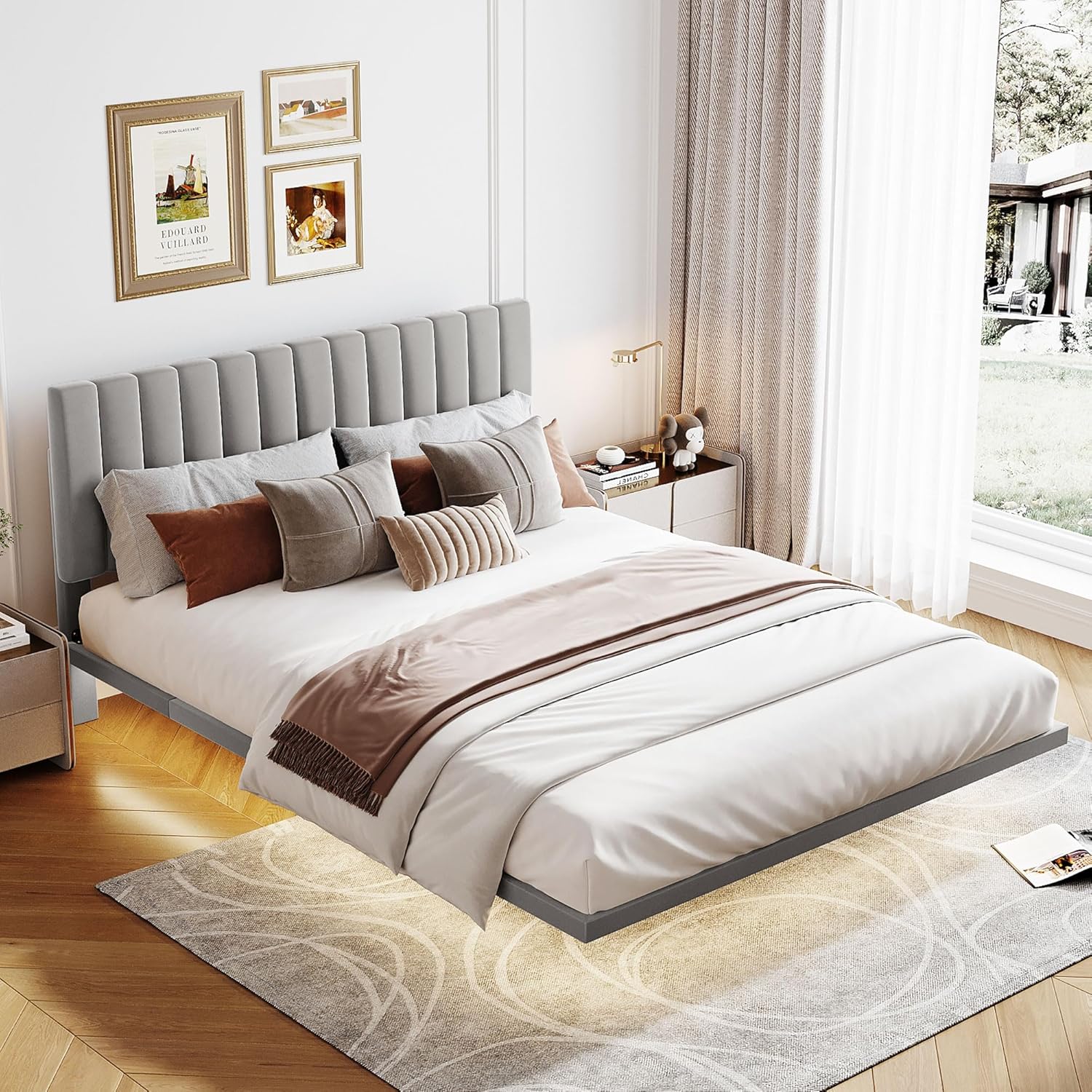 Bellemave FST0004-Q-AE1 Upholstered Queen Platform Bed, Grey