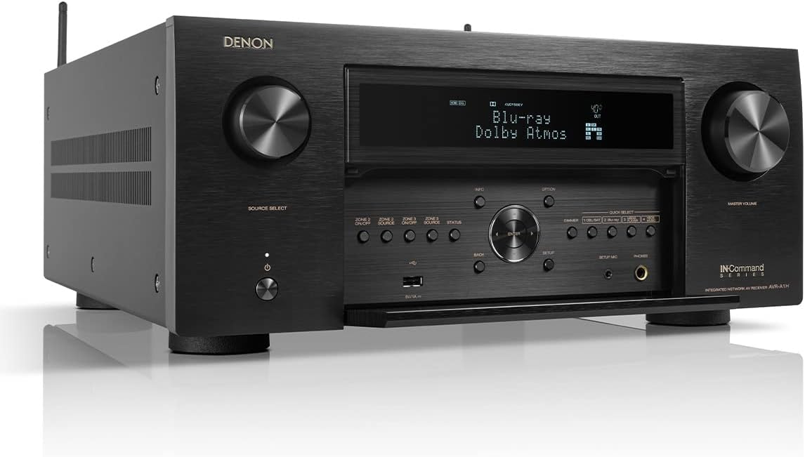 Denon AVR-A1H 15.4-Ch Receiver (150W X 15) - 4K/120 and 8K Home Theater Receiver (2022), Wireless Streaming via Bluetooth, Wi-Fi & HEOS Multi-Room, Dolby Atmos, DTS:X Pro, IMAX Enhanced & Auro 3D