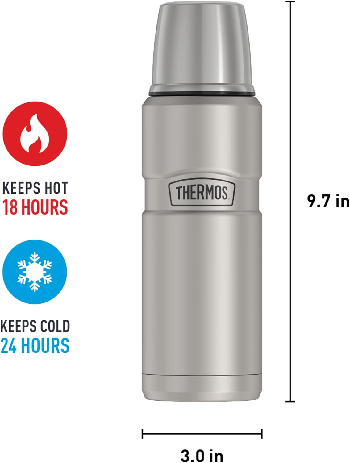 THERMOS Stainless King Vacuum-Insulated Compact Bottle, 16 Ounce, Matte Steel