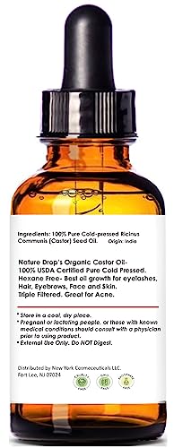 Organic Castor Oil,1 oz - 100% USDA Certified Pure Cold Pressed Hexane free - Best oil Growth For Eyelashes, Hair, Eyebrows, Face and Skin, Triple Filtered, Great for Acne