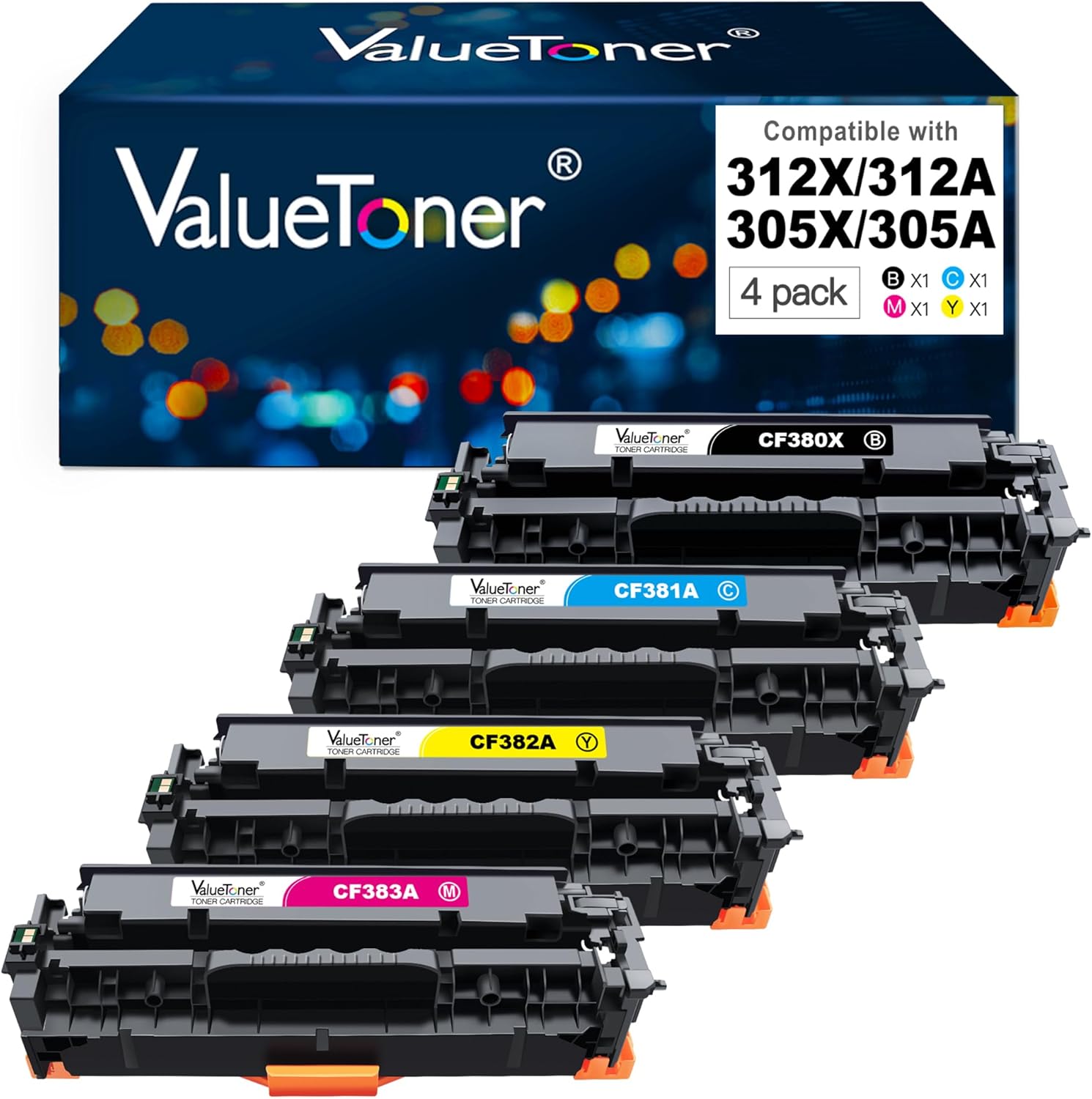 Valuetoner Remanufactured Toner Cartridges Replacement for HP 305A HP 312A Toner Cartridges 305X 312X High Yield for Laserjet Pro 400 300 Color M451dn M451dw M451nw M475dw MFP M476nw Printer (4-Pack)